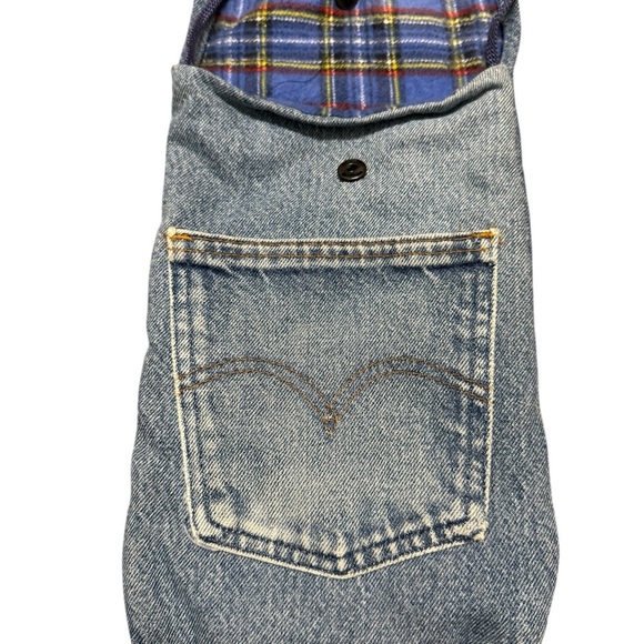 Upcycled Levi’s mini back pocket tote great vintage condition flannel lined - Picture 2 of 14